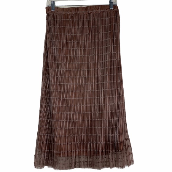 Metrowear Brown Windowpane Tulle Pleated MidiSkirt - Picture 5 of 7